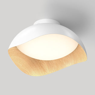 Artika Adara 15 in. (38 cm) Modern LED Flush Mount Ceiling Light 5 CCT, a dome-shaped 15-inch light with a white exterior and wood-look interior.