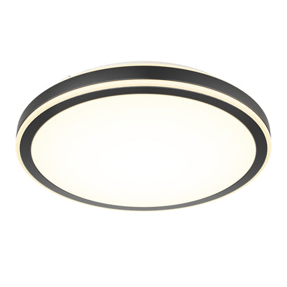 The Artika Altitude 15 in. LED modern flush mount light features a round design with a black outer ring and a brightly illuminated white center, offering 5 CCT options for customizable lighting.