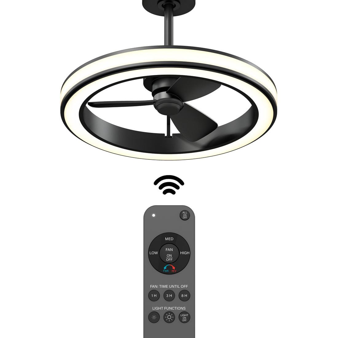 Edwin 23 in. LED modern ceiling fan 3 speeds in Black | Artika