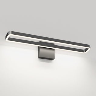 The Artika Hinge 27-in Integrated LED 3-CCT Vanity Light Bar, with a matte black rectangular design and square base, is mounted against a plain white wall.