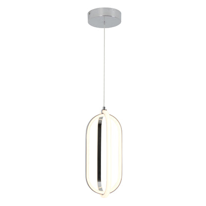 The Arlo 1-light LED pendant by Artika features a sleek oval LED ring suspended from a round silver ceiling mount by a single wire, offering a minimalist design perfect for contemporary interiors.