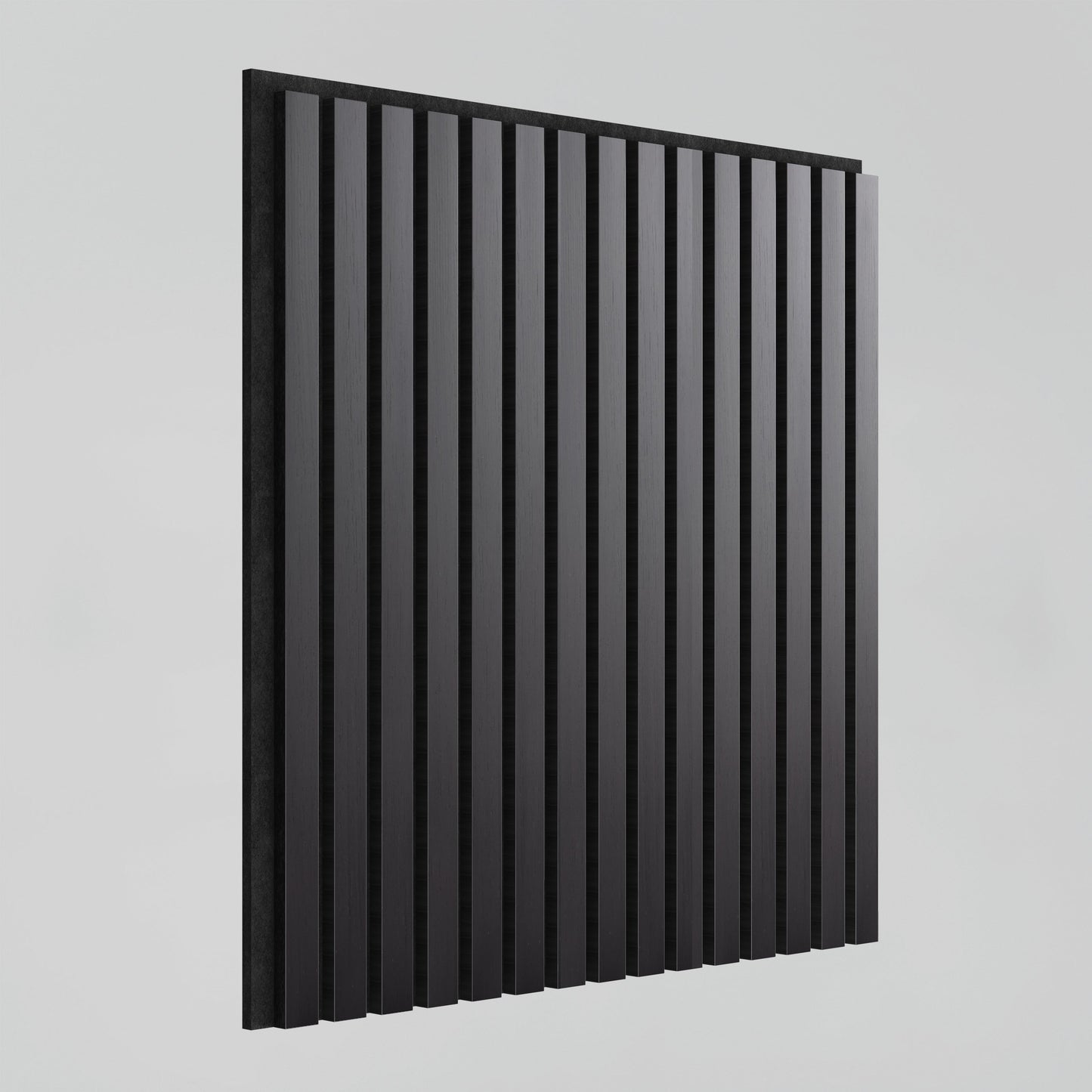 The Artika-CAN-dev Sonolok 15.5 ft sound-absorbing wall panel kit features a minimalist design with evenly spaced, vertical black slats set against a light gray background.