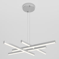 Artika Grid modern LED pendant light 5 CCT features three intersecting horizontal LED bars suspended by wires from a round metallic base, perfect for contemporary spaces.