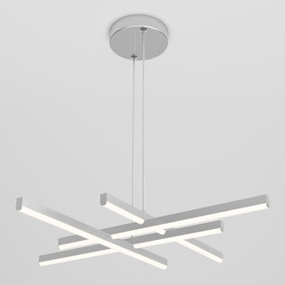 Artika Grid modern LED pendant light 5 CCT features three intersecting horizontal LED bars suspended by wires from a round metallic base, perfect for contemporary spaces.