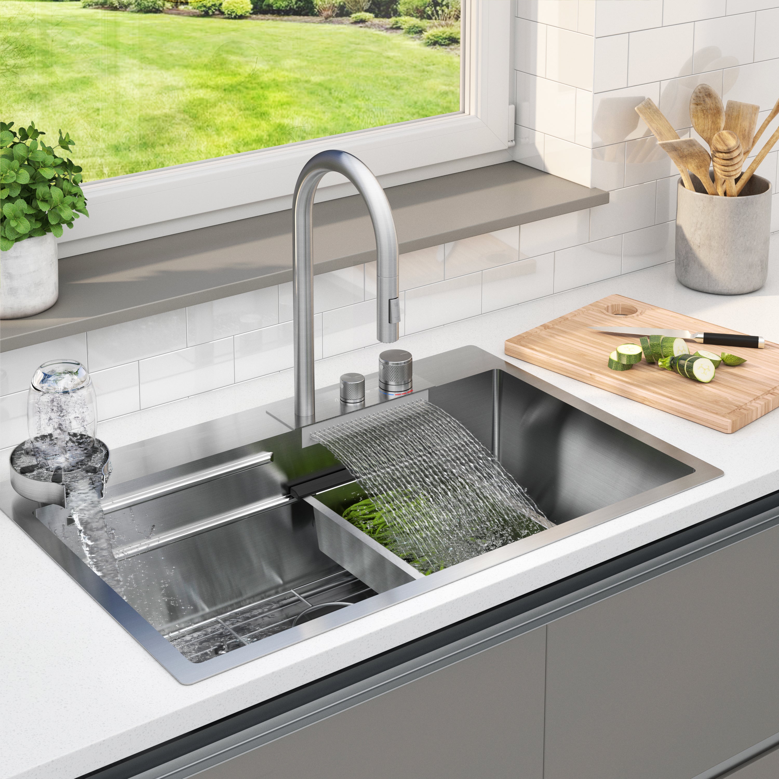 Neoflow single bowl stainless steel workstation sink | Artika