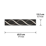Rectangular black wall light fixture with a wavy, white LED strip design. Dimensions are shown: 65.5 cm (27 in) wide and 13.2 cm (5.2 in) tall.