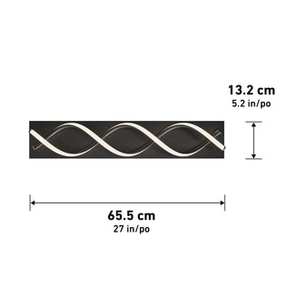The Artika DNA modern LED bathroom vanity light features a wavy design and measures 65.5 cm wide by 13.2 cm tall.