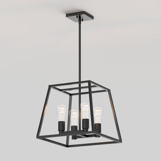 The Artika Carter Square 4-light chandelier has a modern open-frame design with four exposed bulbs for contemporary style.