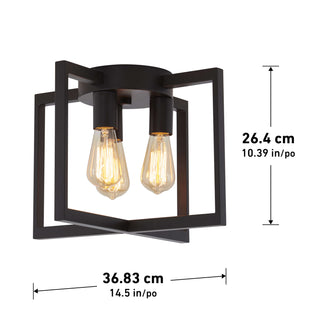 Artika Yale 3-light 15 in. (37 cm) flush mount ceiling light with black geometric frame and exposed bulbs.