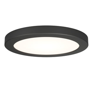 The Artika Europa Disk 7 in. LED modern flush mount light features a black outer rim and a flat, diffused white center, offering soft, even illumination with selectable color temperatures.