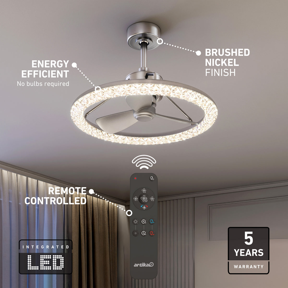 Carat 23 in. (58 cm) LED modern fandelier ceiling fan with light - includes remote
