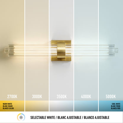 Artika Dorado 27″ LED Wall Vanity, 5CCT (2700K-5000K), tri-lingual labels—ideal dimmable bathroom lighting.