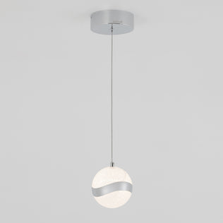 The Artika Wavey LED pendant light features a round frosted white globe with a silver wavy accent, suspended from a silver ceiling mount by a thin cord, shown against a plain white background.
