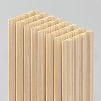 The Artika Panolok 30.67 ft wall panel kit (pack of 8) features evenly spaced, grooved vertical wooden planks arranged in parallel rows, shown here against a light gray background.