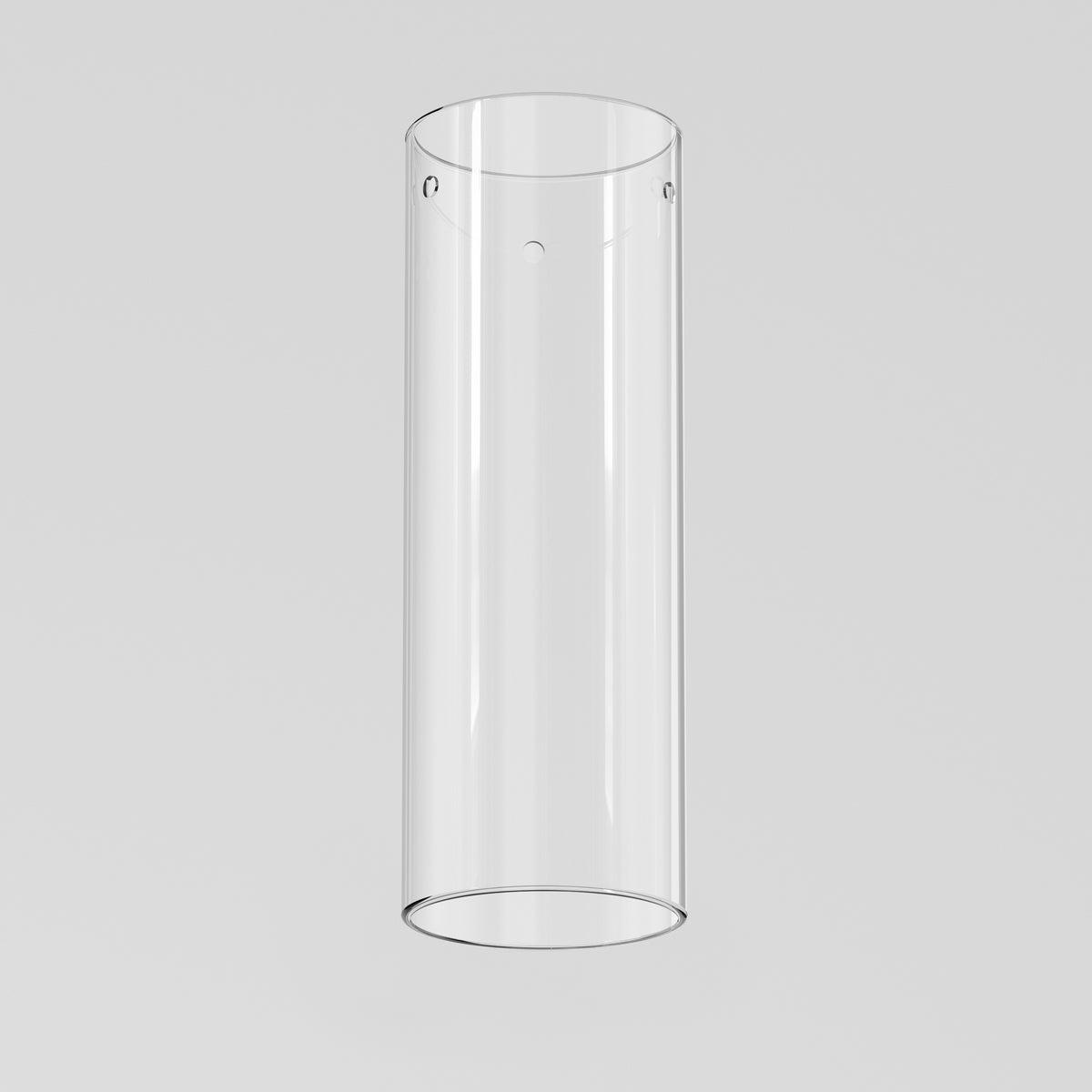 The Artika-CAN-dev Outer glass cylinder replacement part, 290 mm, features a smooth, clear cylindrical design with open ends and small holes near the top. Displayed vertically on a light gray background. FINAL SALE.