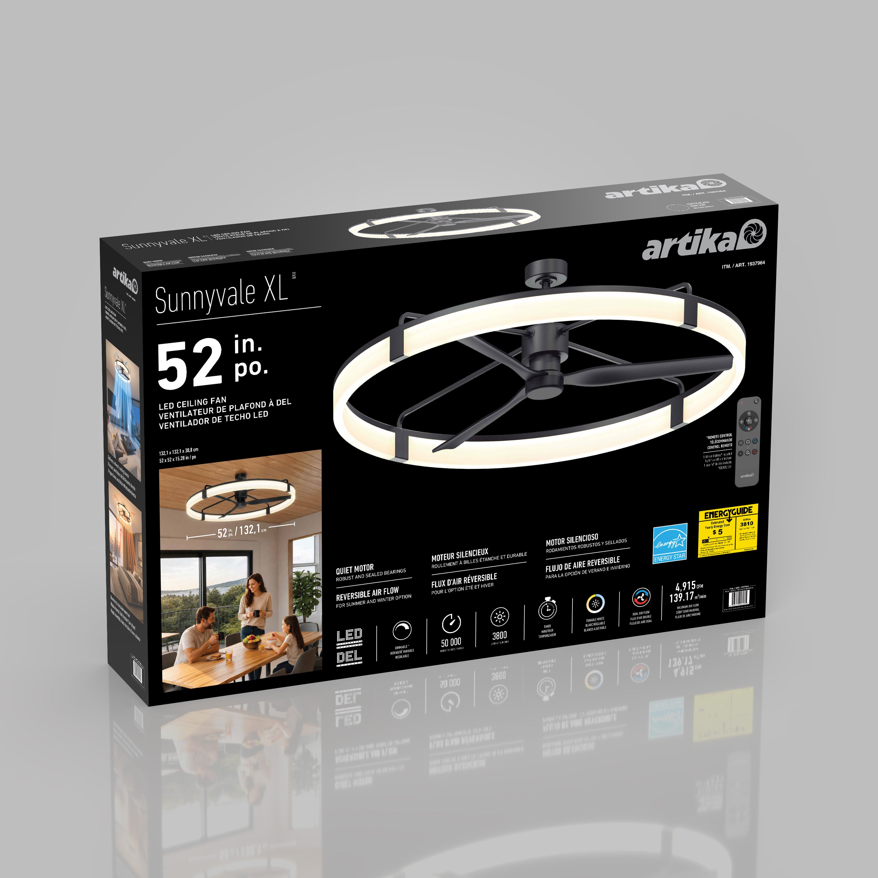 Sunnyvale 52 in. LED Modern Ceiling Fan in Matte Black | Artika