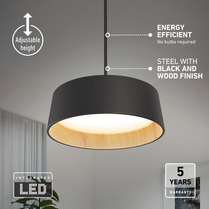 Artika Alton modern LED pendant light, 5 CCT, dimmable, adjustable height, energy efficient, with a 5-year warranty—sleek modern style.