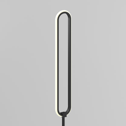 The Artika Leni dimmable LED modern floor lamp features a slim black oval frame and a continuous white LED edge, shown against a plain light gray background.