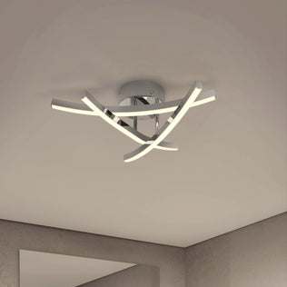 The Orly modern LED flush mount light by Artika features 3 CCT, curved bars, and a chrome finish to brighten any room.