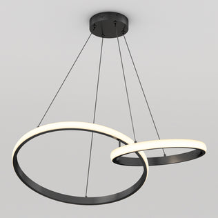 Artika Mora 28″ LED Pendant: modern black fixture with dual overlapping LED rings and 5CCT adjustable color temperature.