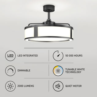 The Artika Huxley 23 in. LED ceiling fan offers 3 speeds, dimmable white light, 2000 lumens, quiet motor, and remote control.