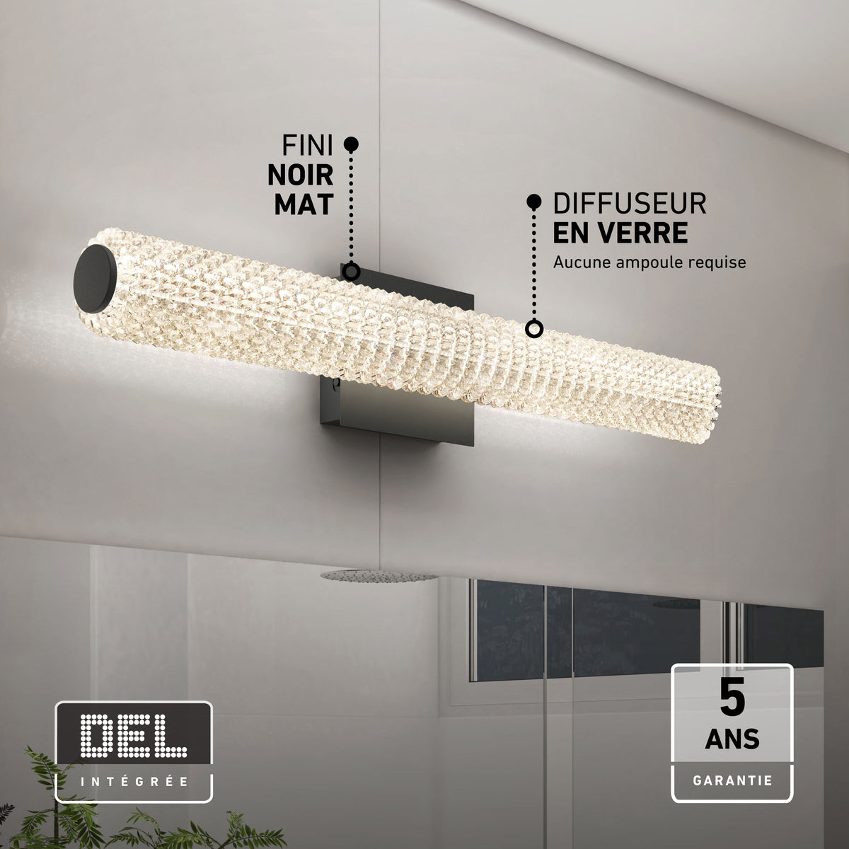 Artika Exalto 27-in LED Vanity Light Bar features a matte black finish and glass diffuser, ideal for bathroom mirrors.