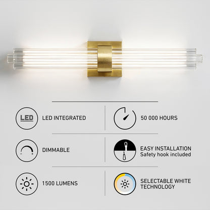 Artika Dorado 27″ LED vanity, 5CCT, dimmable, 1500lm, long life, easy install, selectable white brass wall light.