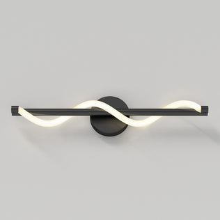 Artika's Neon modern LED bathroom vanity light 5 CCT features a black circular base and wavy white tube for adjustable white light.