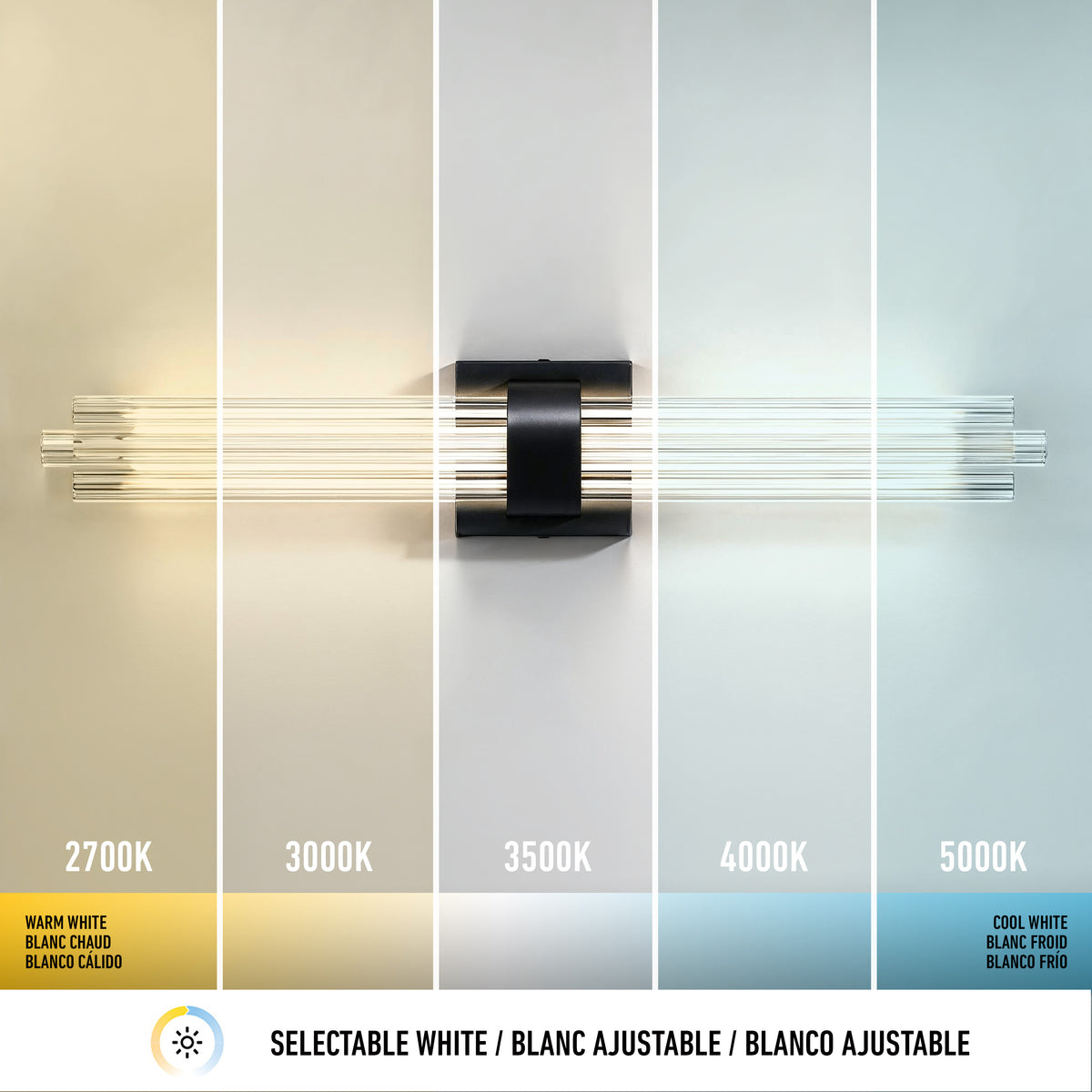 The Artika Dorado 27″ LED Wall Vanity offers 5 color temps from 2700K to 5000K for a customizable bathroom lighting experience.