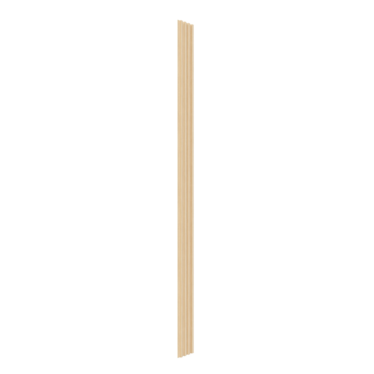 A single, vertical wooden slat with a light natural finish, featuring four evenly spaced grooves, set against a white background.