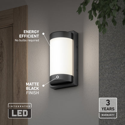 The Artika Fogo modern LED indoor-outdoor wall light 5 CCT in matte black mounts near your door, offering soft, energy-efficient glow with integrated LED—no bulbs needed. Features include 5 adjustable color temps and a 3-year warranty.