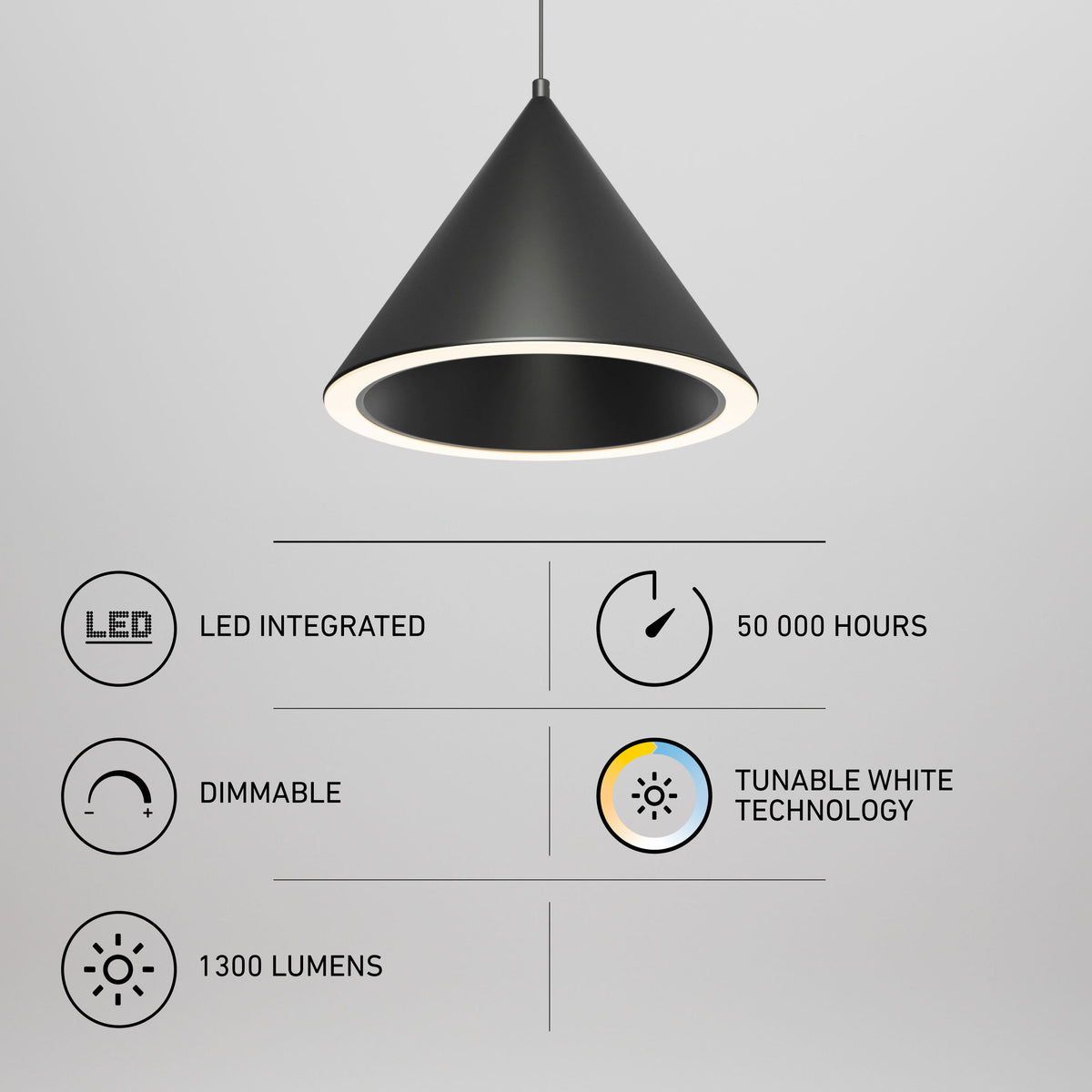 Artika Denali modern LED pendant, 3 CCT tunable white, dimmable, 1300 lumens, 50K hrs—perfect for kitchen islands.