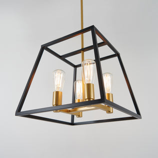 Artika’s Carter Square 4-light chandelier features gold sockets and a black geometric frame—perfect as a modern pendant for any space.
