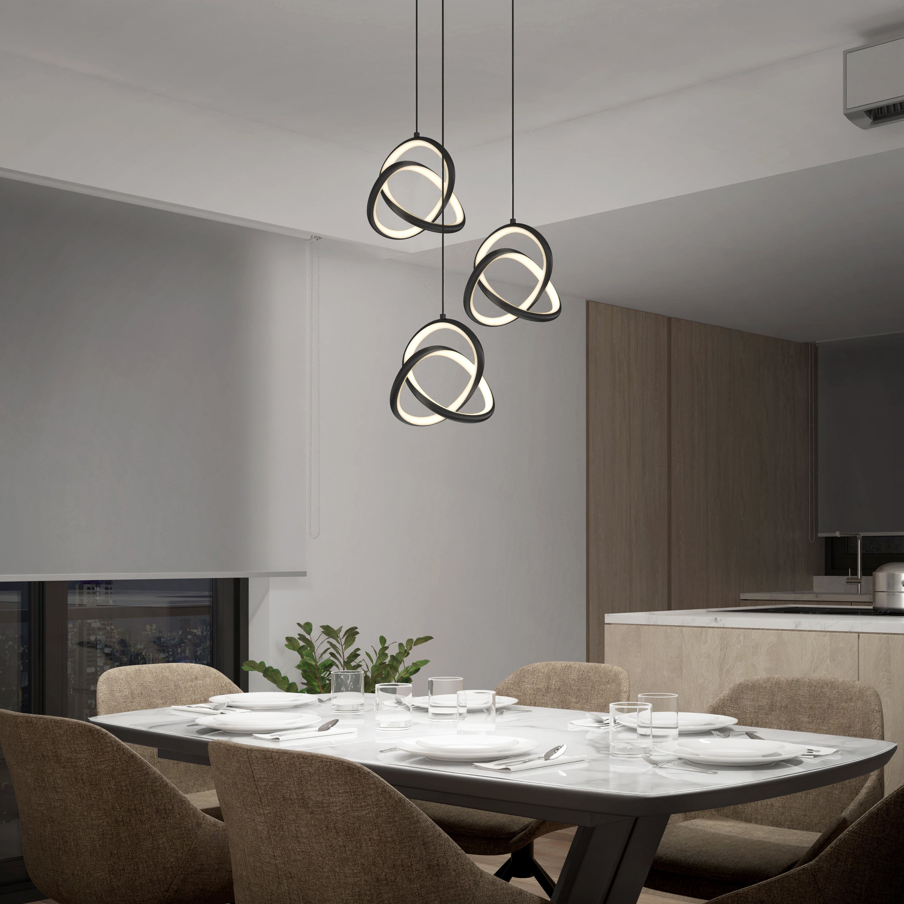 Zephyr modern 3-light LED pendant light 3 CCT black | Artika