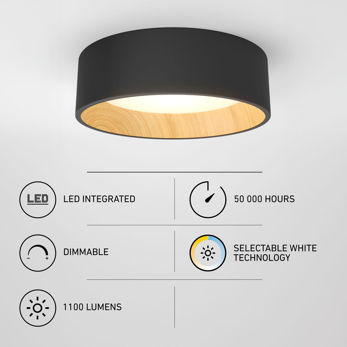 Artika’s Alton 13 in. LED ceiling light has 3 CCT, dimmable 1100 lumens, a 50,000-hour life, and integrated modern LED tech.