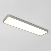 The Artika Europa 48 LED flush mount light features a rectangular white illuminated panel with a slim silver frame, mounted on a plain white ceiling. Includes remote.