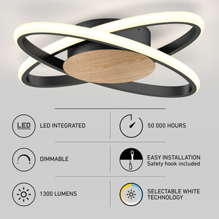 Artika Atomic 15" LED flush mount light, 5 CCT, dimmable, wood accent, 50K hrs, 1300 lumens.