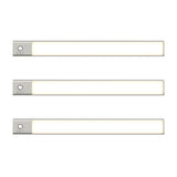 Three slim, rectangular LED light bars with silver ends and control buttons, evenly spaced in a vertical arrangement on a white background.