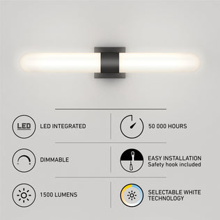 Artika Wilton 27-in LED vanity light: dimmable, 1500 lm, 50k hrs, easy install, 5CCT adjustable white for bathroom.