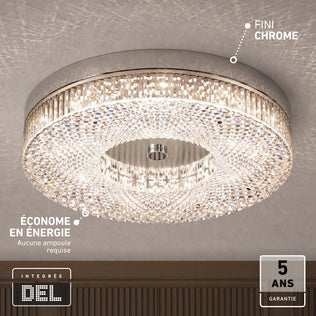 Artika FM Lysara 15 in. LED Fashion Flush Mount Ceiling Light 5 CCT, a round crystal fixture with a chrome finish and adjustable lighting.