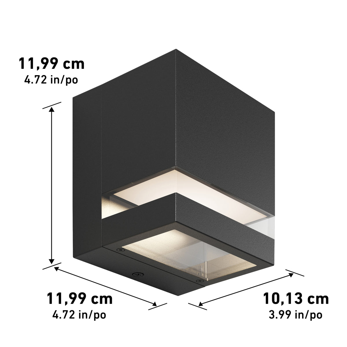 Artika Valor Square LED wall light, indoor-outdoor, clear bottom, energy-efficient. Size: 11.99x11.99x10.13 cm.