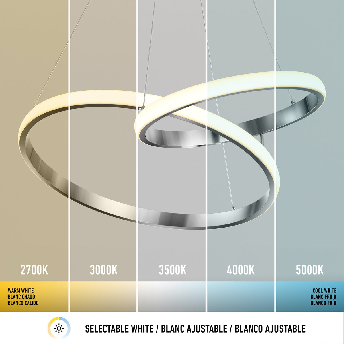 Artika’s Mora 28″ LED Pendant offers 5 CCT options from warm to cool white for versatile, dimmable lighting.