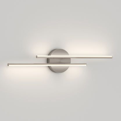 The Artika Cisco modern LED bathroom vanity light 5 CCT features dual slim horizontal LED bars on a round metallic base, providing soft, diffused lighting and a stylish touch to any contemporary space.