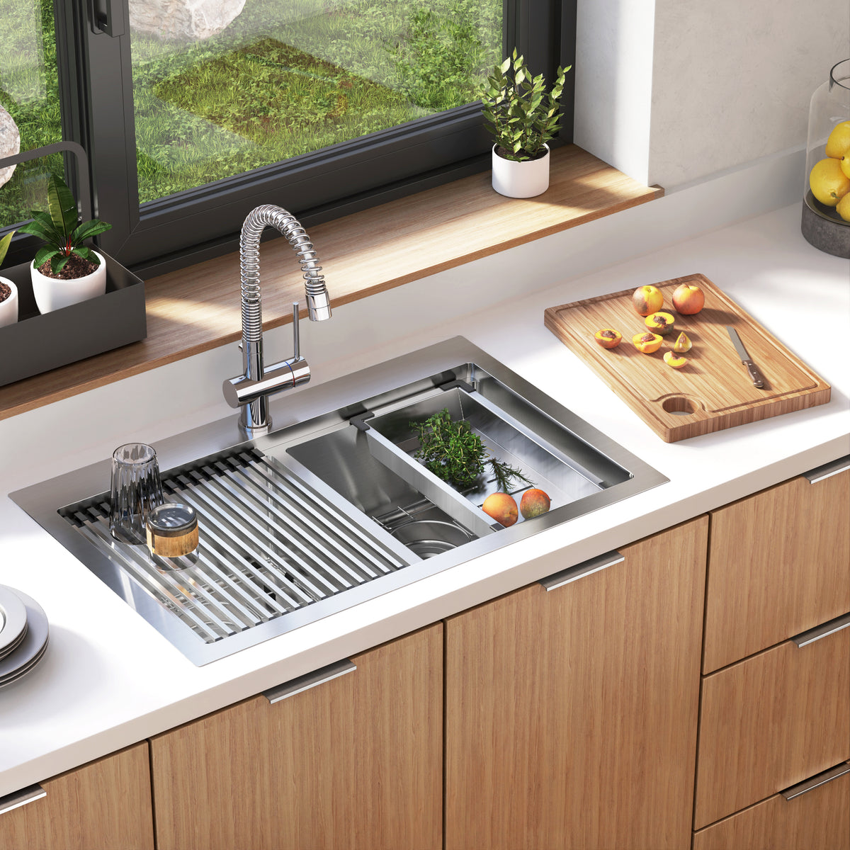 Newport twin bowl 33 in. stainless steel workstation sink