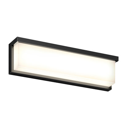 The Artika Bristol modern LED bathroom vanity light 3 CCT features a rectangular black frame with a frosted white diffuser, providing soft, even illumination.