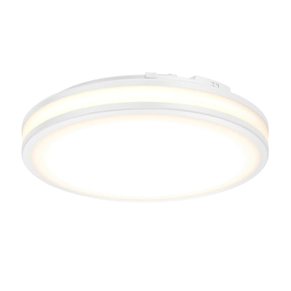 The Artika Hemisphere 15 in. LED flush mount light features a modern round design with a glowing ring, shown from below against a plain white background. Adjustable to 5 CCT settings for customizable lighting.
