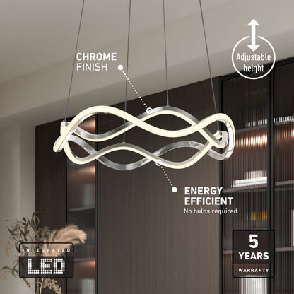 Artika Vanora LED pendant light with 5 CCT, chrome finish, and adjustable height—sleek modern lighting for any room.