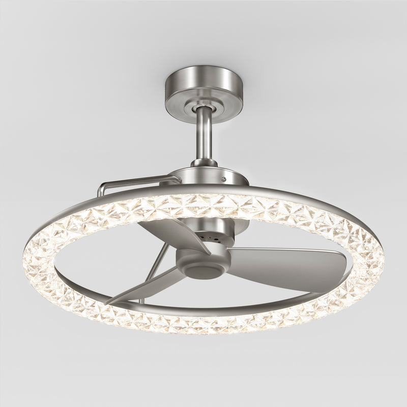 Carat 23 in. (58 cm) LED modern fandelier ceiling fan with light - includes remote, Brushed Nickel