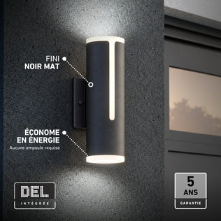 Artika Linea modern indoor/outdoor LED wall light, matte black cylinder, energy-efficient, 5-year warranty.
