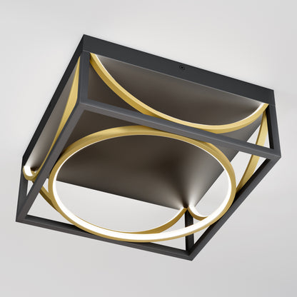 Artika Luxury 13 in. Modern LED Flush Mount—sleek black frame, circular accents, ideal for bedroom ceilings.